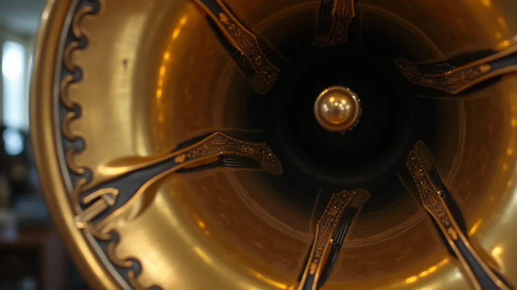 Detailed view of a brass phonograph horn