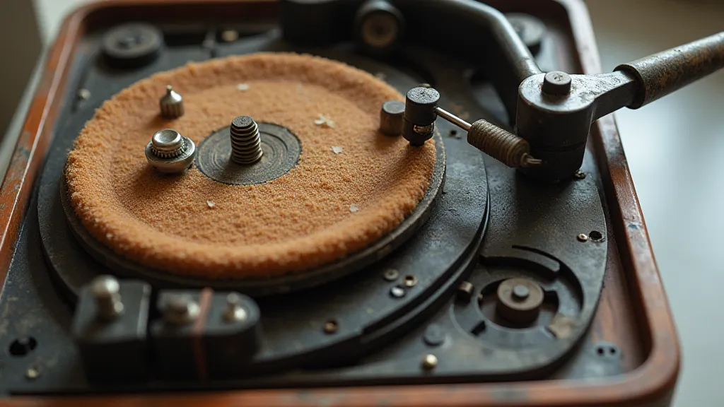 Disassembled vintage phonograph brake mechanism