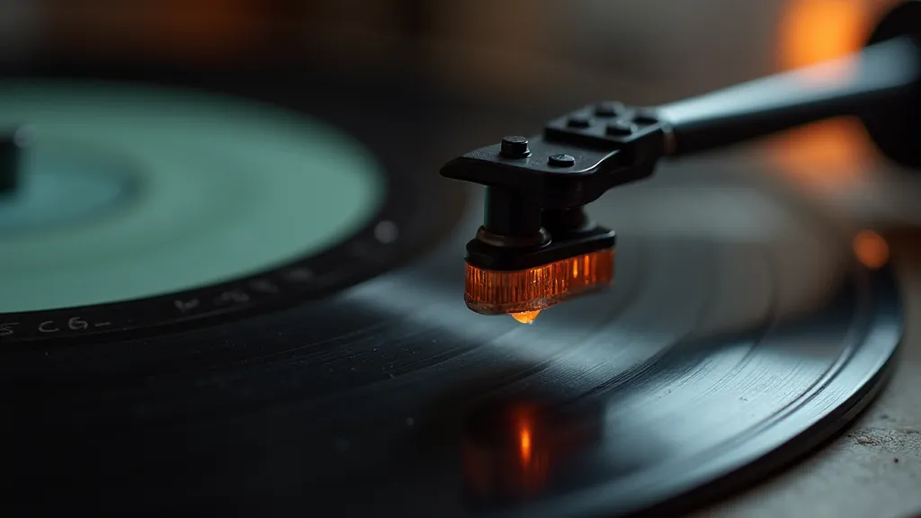 Phonograph needle on record groove