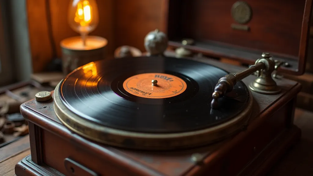 Antique phonograph playing a record