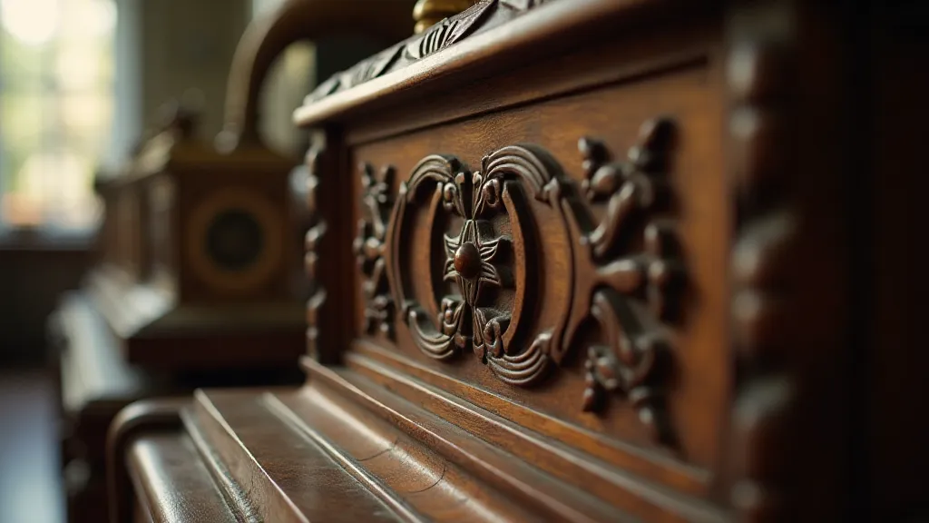 Detail of a carved phonograph cabinet