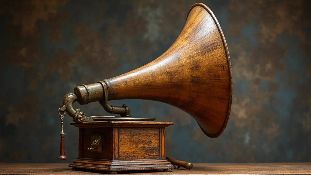 Phonograph with a wooden horn